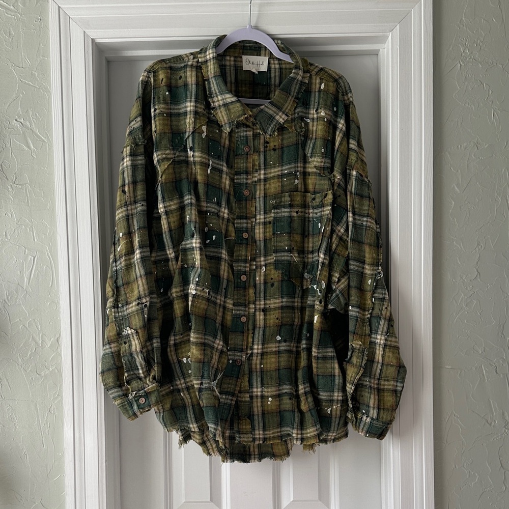 Oli & Hali Washed Button Front Paint Splatter Flannel